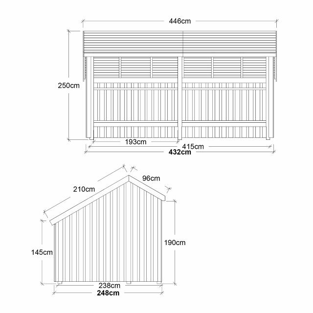 Multi Trädgårdshus 10,5 m² - 2 moduler öppen - inkl.  takpapp/aluminiumlister/H-stolpfötter