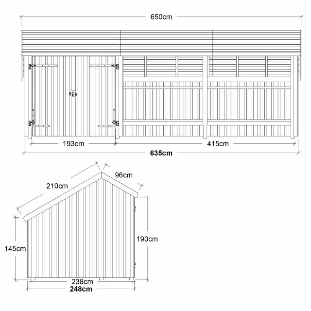 Multi Trädgårdshus 15,5 m² - 3 moduler med dubbeldörr och öppen framsida - inkl. takpapp/aluminiumlister/H-stolpfötter