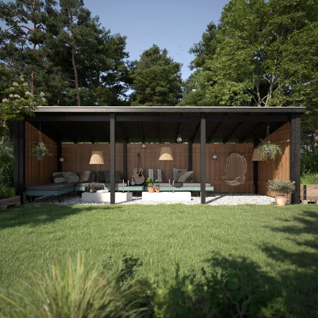 Nordic Multi Gartenhaus 14 m² - 3 Module offen m. Dachpappe/Aluleisten/H-Pfostenfüße
