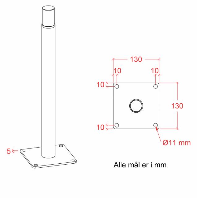 Stolpefod til kompositstolpe m/skruer - til fundament max. hegnshøjde 145 cm