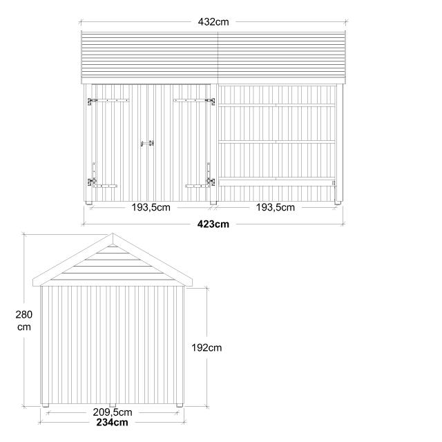 Classic Multi Havehus 10 m² - 2 moduler m/dobbeltdør og åben front - inkl. tagpap/alulister/H-stolpefødder