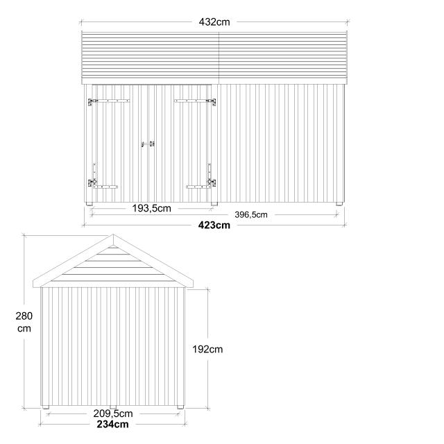Classic Multi Havehus 10 m² - 2 moduler m/dobbeltdør og lukket front - inkl. tagpap/alulister/H-stolpefødder
