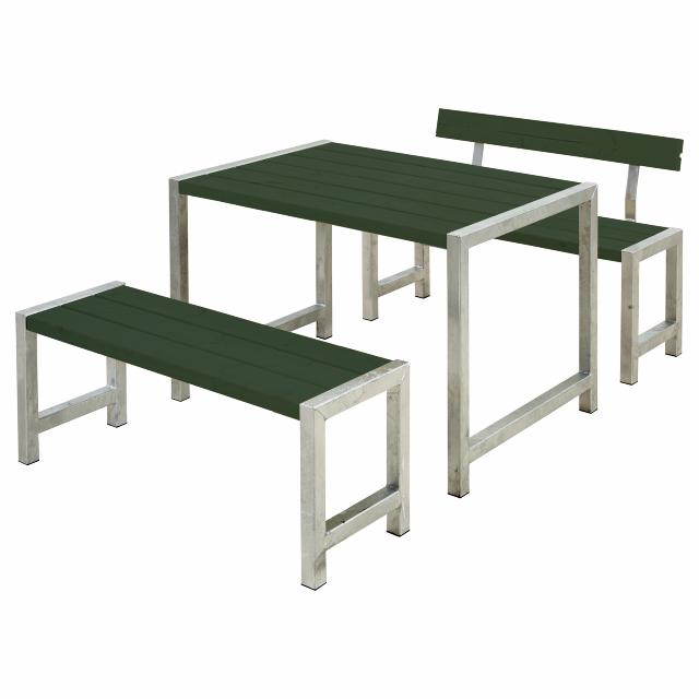 Cafégarnitur 127 cm - 1 Tisch, 2 Bänke und 1 Rückenlehne - Grün