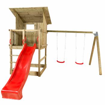 Play Spielturm m/Dach und Schaukelanbau inkl. roter Rutsche