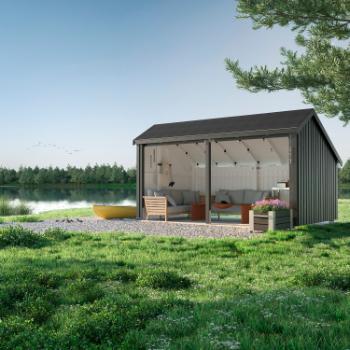 Multi Gartenhaus 10,5 m² - 2 Module offen m. Dachpappe/Aluleisten/H-Pfostenfüße