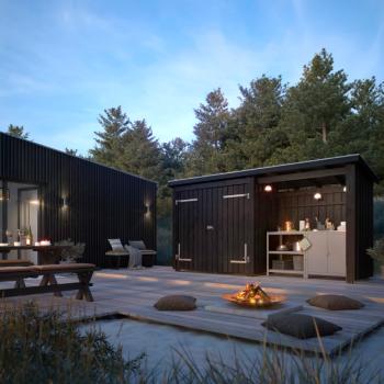 Nordic Multi Trädgårdshus 4,7 m² - 2 moduler med dubbeldörr och öppen framsida
