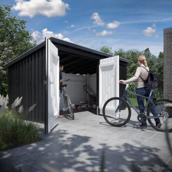 Nordic Multi Trädgårdshus 9,5 m² - 2 moduler med dubbeldörr och stängd framsida - inkl. takpapp/aluminiumlister/stolpfötter