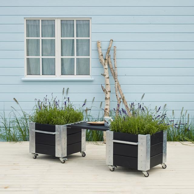 Cubic blomsterkasse m/hjul - 46×50×45 cm - sort