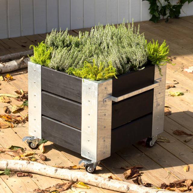 Cubic blomsterkasse m/hjul - 46×50×45 cm - sort