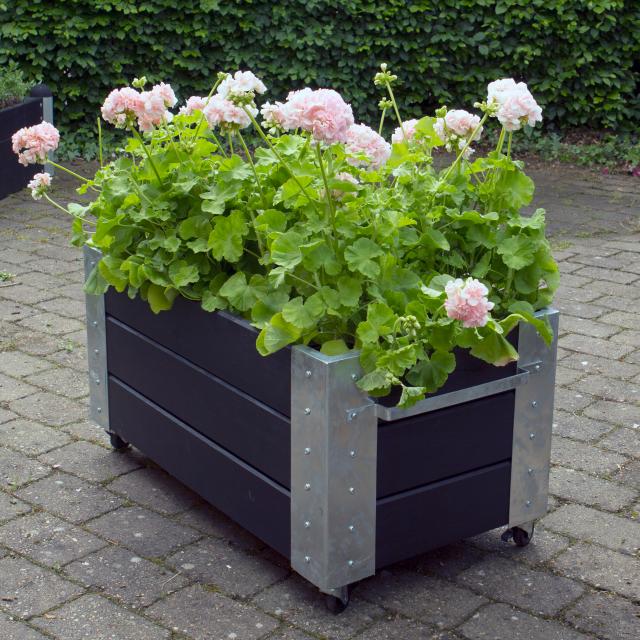 Cubic blomsterkasse m/hjul - 87×50×45 cm - svart
