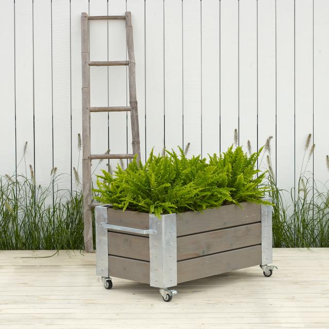 Cubic blomsterkasse m/hjul - 87×50×45 cm - gråbrun