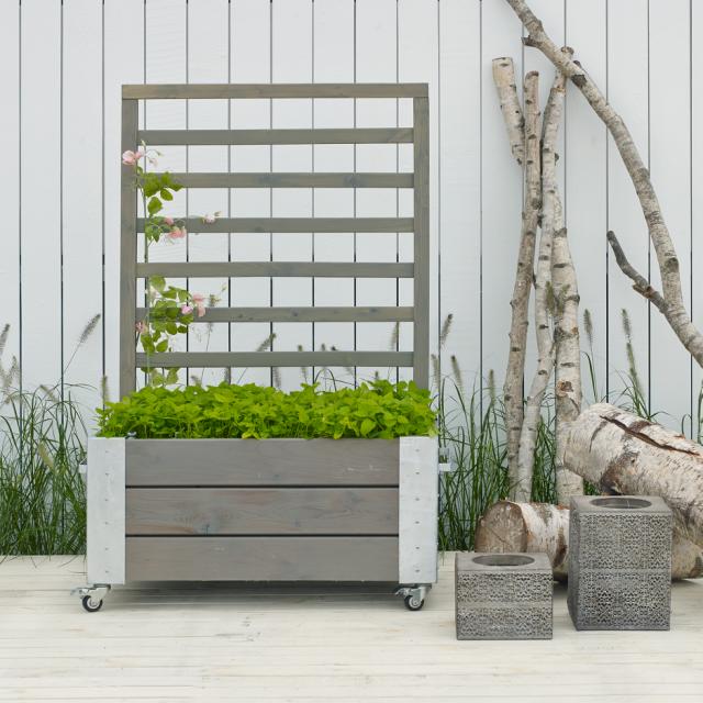 Cubic blomsterkasse m/espalier og hjul - 87×50×130 cm - gråbrun