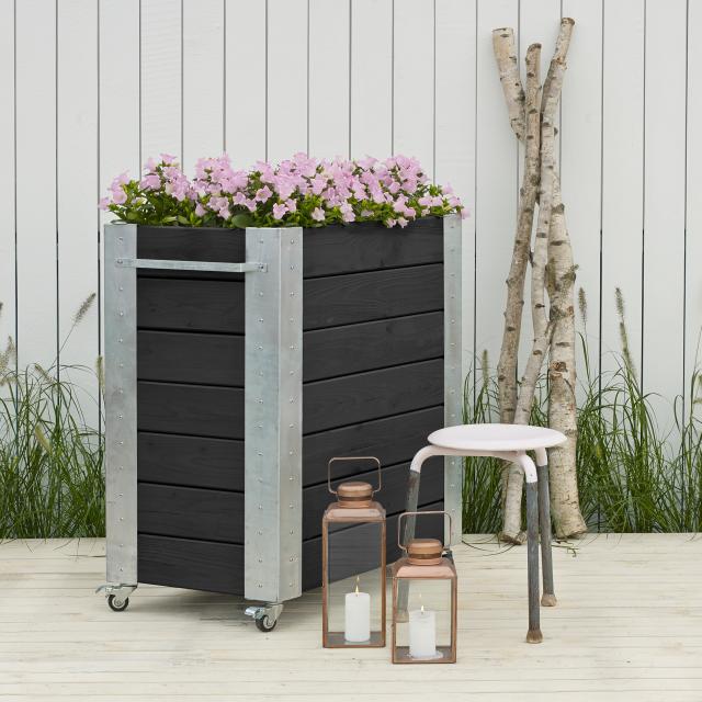 Cubic blomsterkasse m/hjul – 87×50×95 cm – sort