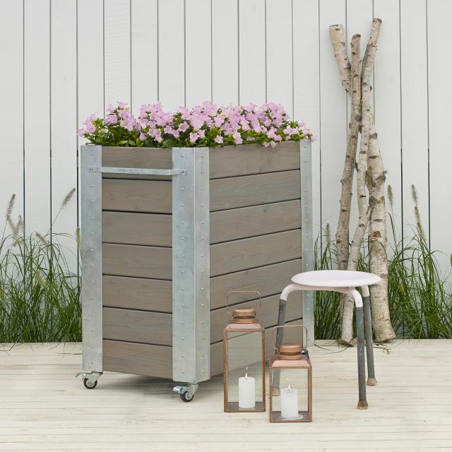 Cubic blomsterkasse m/hjul - 87×50×95 cm - gråbrun