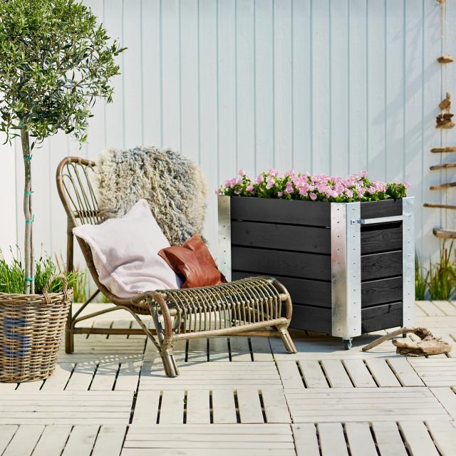 Cubic blomsterkasse m/hjul - 87×50×70 cm - svart