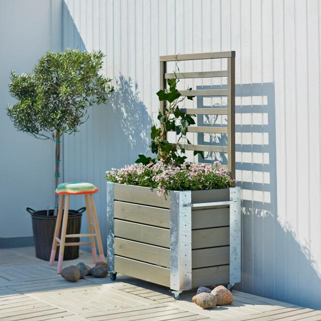 Cubic blomsterkasse m/espalier og hjul - 87×50×155 cm - gråbrun