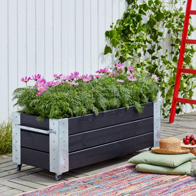 Cubic blomlåda m/hjul - 120×50×45 cm - svart 
