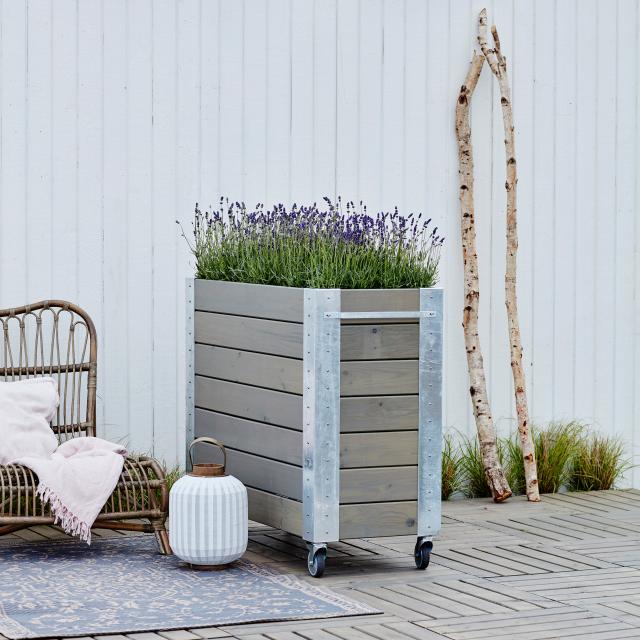 Cubic blomsterkasse m/hjul - 120×50×95 cm - gråbrun
