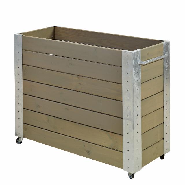 Cubic blomsterkasse m/hjul - 120×50×95 cm - gråbrun
