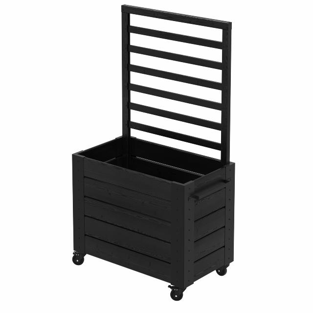 Cubic blomsterkasse m/hjul og espalier - 87×50×158 cm - sort