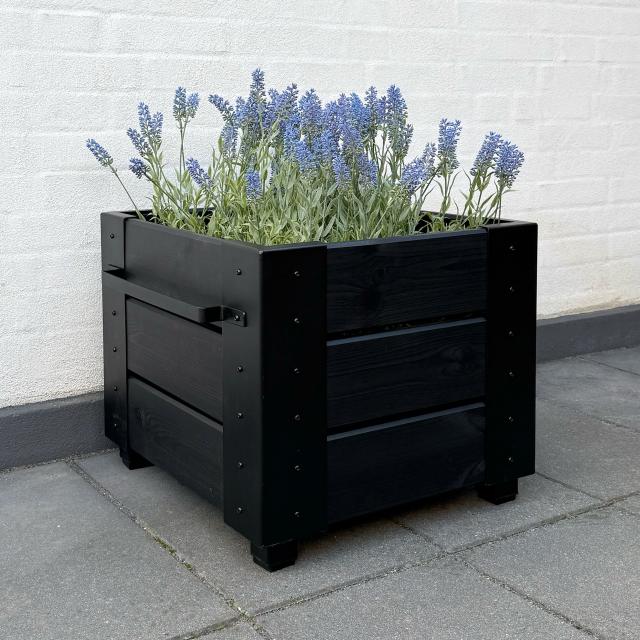 Cubic blomsterkasse m/fødder - 46×50×42 cm - sort