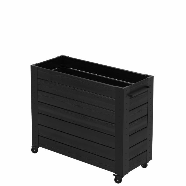 Cubic blomsterkasse m/hjul - 120×50×98 cm - sort