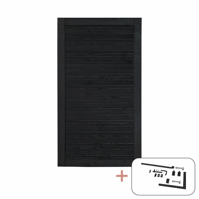 PLUS Plank enkeltlåge - 100×163 cm - sort - PEFC - inkl. sort beslag