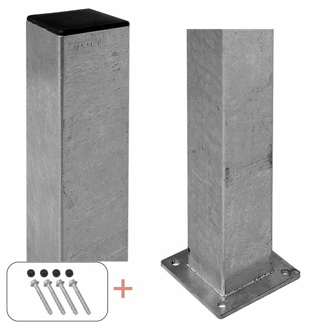 Stålstolpe med fot 8×8×150 cm - med stolpskydd/bultar