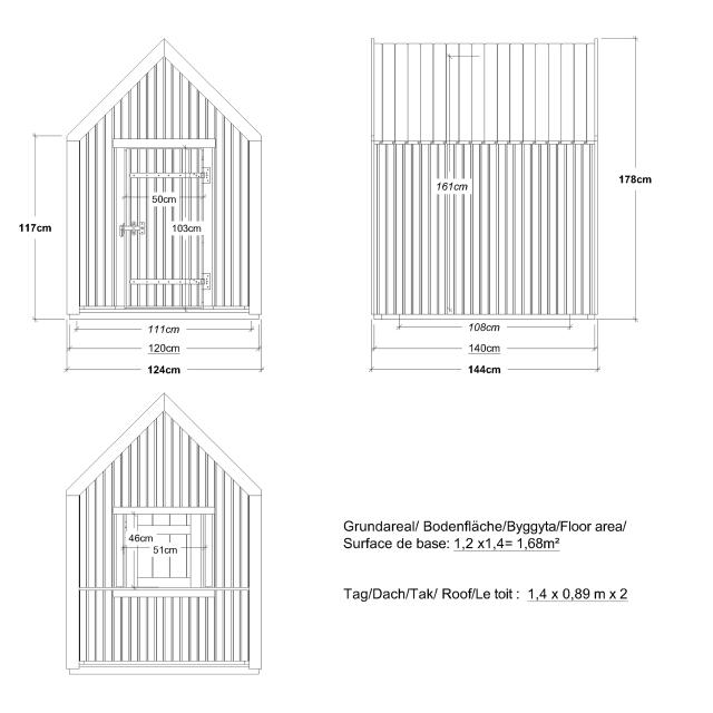 Classic legehus - 144×124 cm - ubehandlet