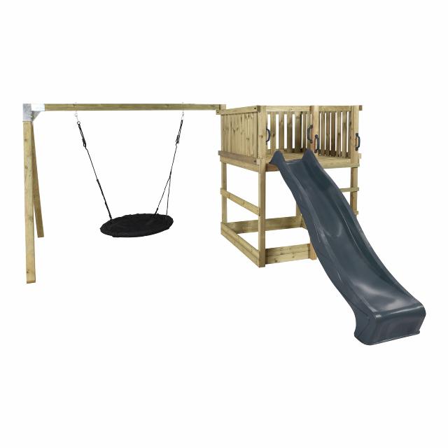 PLUS Play Spielturm inkl. Schaukelanbau, grauschwarz Rutsche und schwarz Schaukelnest