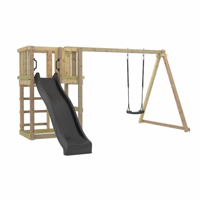 PLUS Spielturm inkl. Schaukelanbau, grauschwarz Rutsche und Schaukelsitz