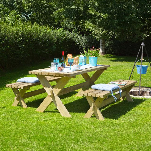 Nostalgi plankesæt - 177 cm - bord og 2 bænke - trykimprægneret