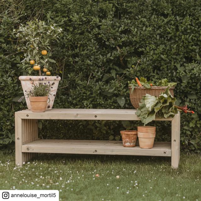 Rustik Trallebænk Design m/hylde - 138×49 cm - drivtømmerfarve