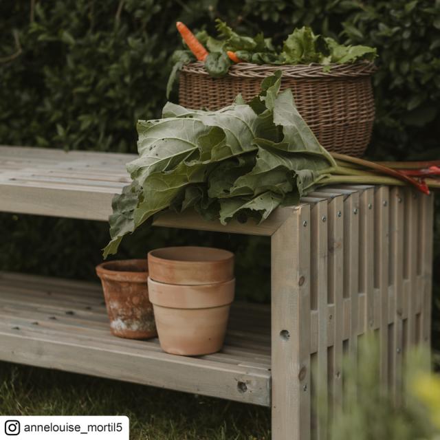 Rustik Trallebænk Design m/hylde - 138×49 cm - drivtømmerfarve