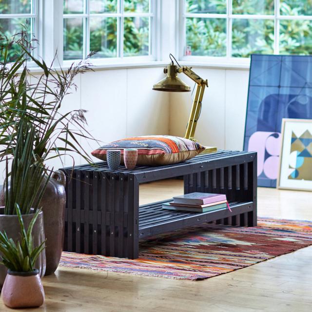 Rustik trallebenk Design m/hylle - 138×49 cm -Sort