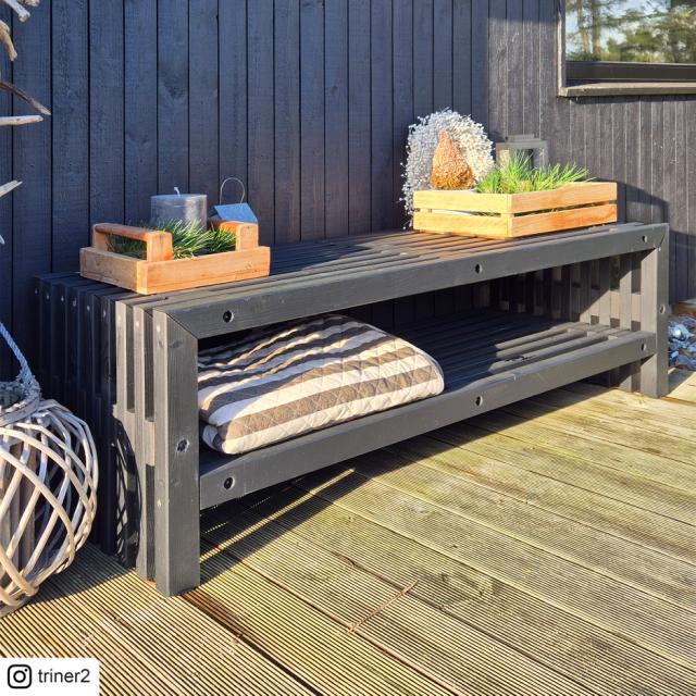 Rustik trallebenk Design m/hylle - 138×49 cm -Sort