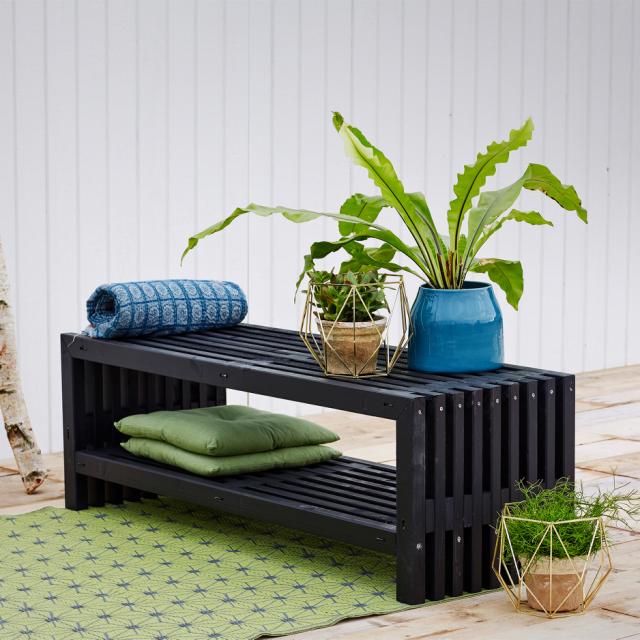 Rustik trallebenk Design m/hylle - 138×49 cm -Sort