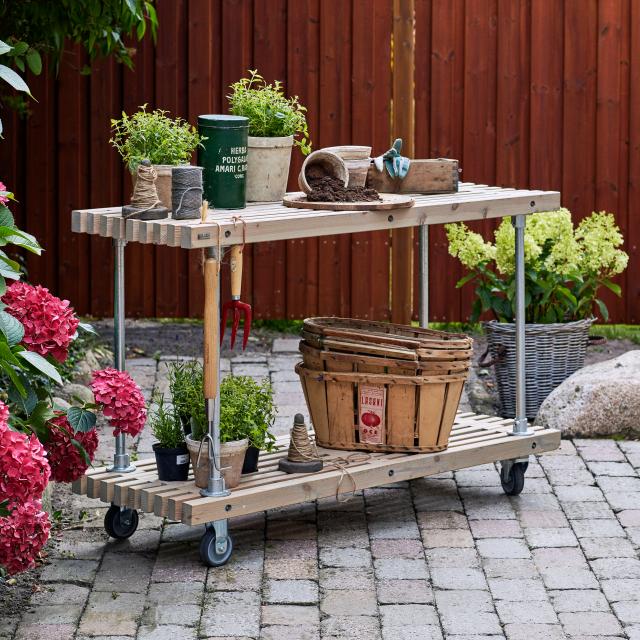 Tralle grill/anretterbord m/hjul - 138 cm - drivtømmerfarve