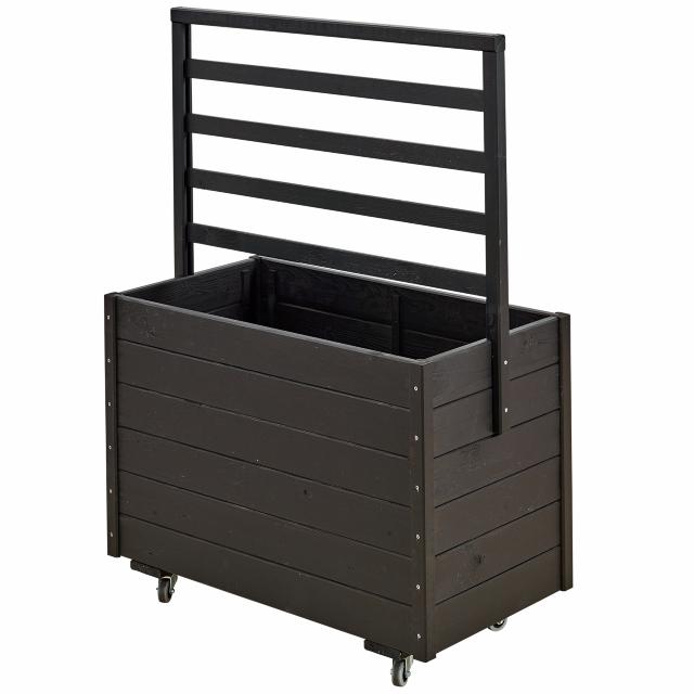 Planteringslåda m/spaljé och hjul - 88×48×124 cm - Svart