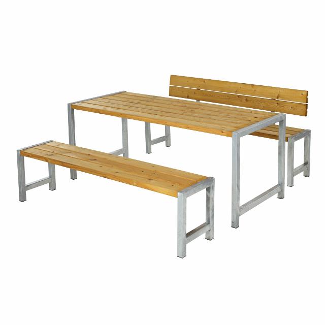 Plankengarnitur - 186 cm - 1 Tisch + 2 Bänke und 1 Rückenlehne - Lärche