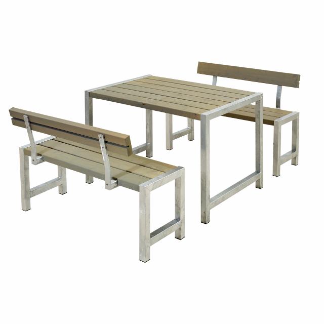 Café Plankesæt m/2 ryglæn - 127 cm - Gråbrun