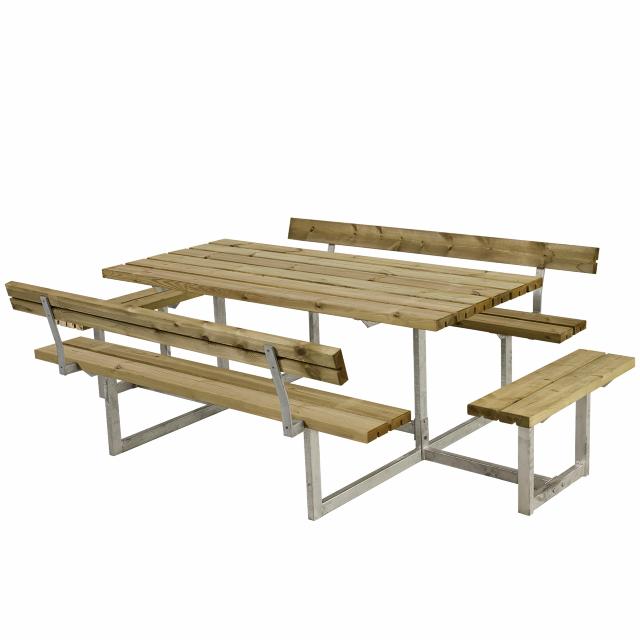 Basic bord/benkesett m/2 ryggstøtter og 2 påbygninger - 260 cm - Trykkimpregnert