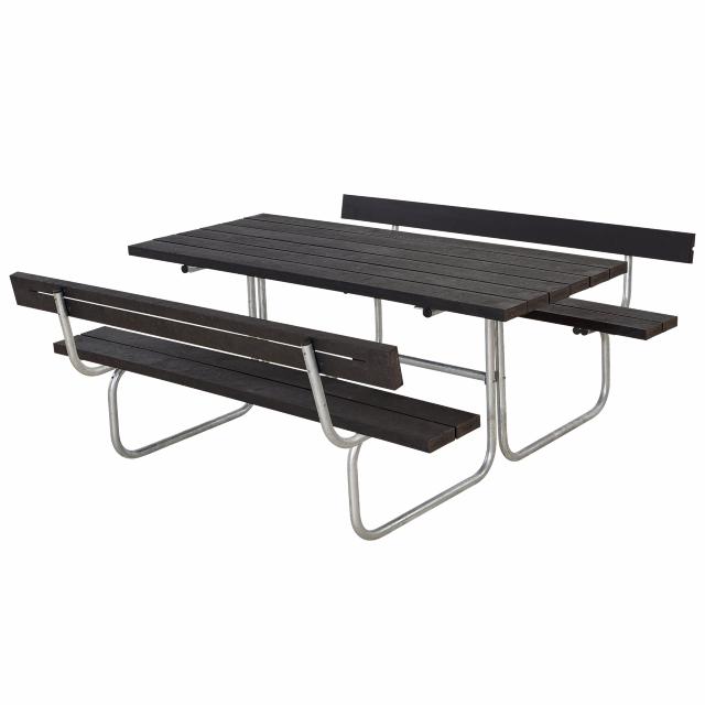 Classic bord/bænkesæt m/2 ryglæn - 177 cm - RePlast - Sort