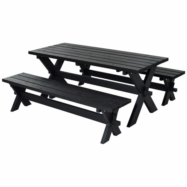 Nostalgi Plankset - 177 cm - Bord och 2 Bänkar - Svart