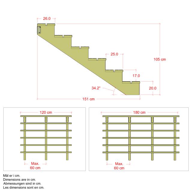 Terrassentreppe 6-Stufen - 34,2° - 180 cm