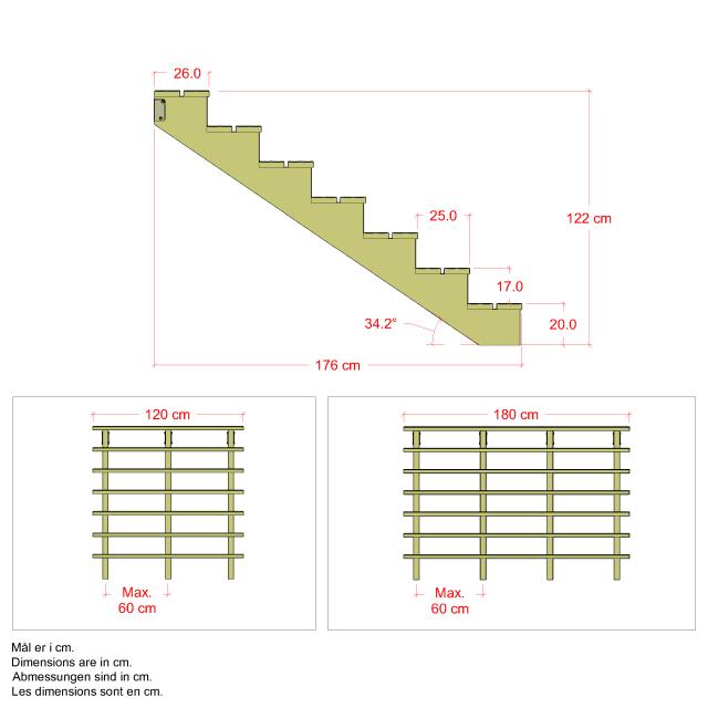 Terrassentreppe 7-Stufen - 34,2° - 120 cm