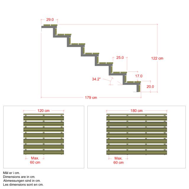 Terrassentreppe 7-Stufen - 34,2° - 120 cm