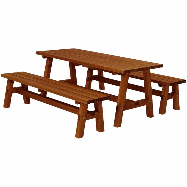 Country Plankengarnitur - 177 cm - 1 Tisch und 2 Bänke - Farbgrundiert  Teak