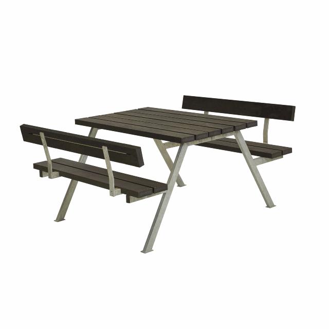 Alpha Bord/Bænkesæt m/2 ryglæn - 118 cm - ReTex - Sort