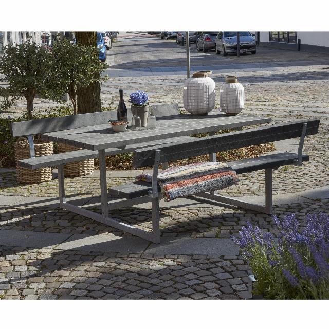 Basic Bord/Bænkesæt m/2 ryglæn - 177 cm - ReTex - Sort